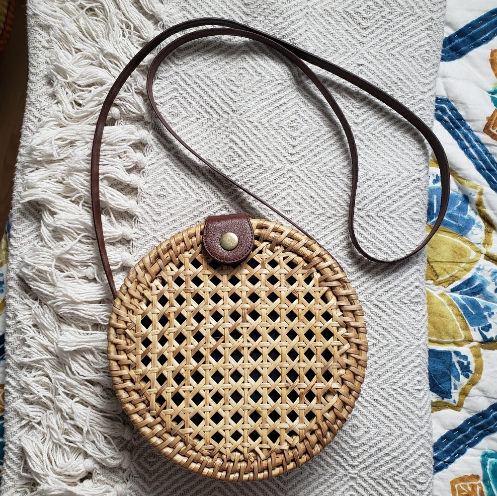 J Crew Round Woven "Wicker" Cross Body bag